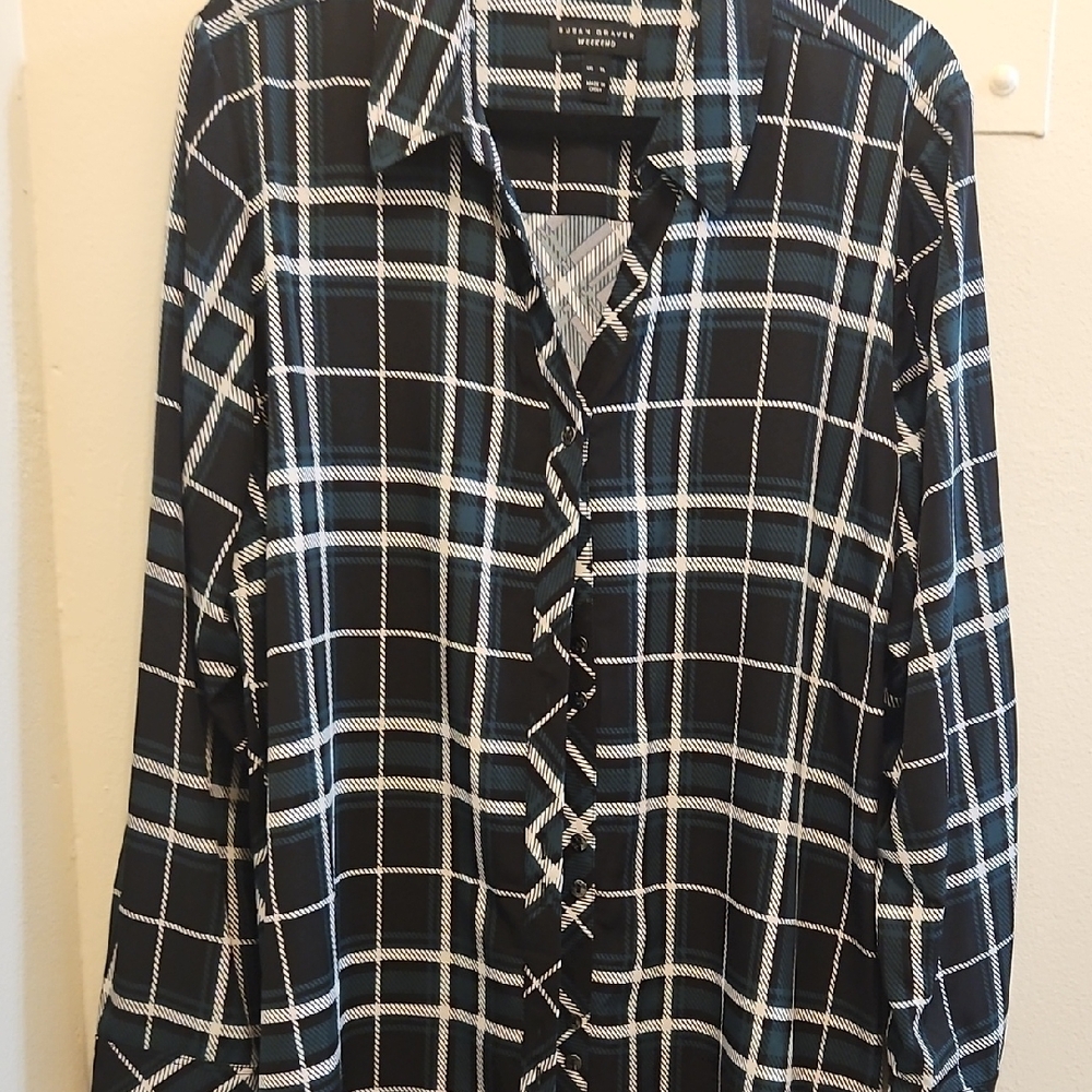 Black and White Plaid Button-Up Shirt